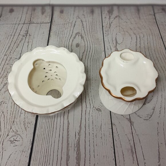 Poinsettia Christmas Tea Light Candle Holder 2pc Gold Red Green Ceramic 7" - Picture 8 of 11